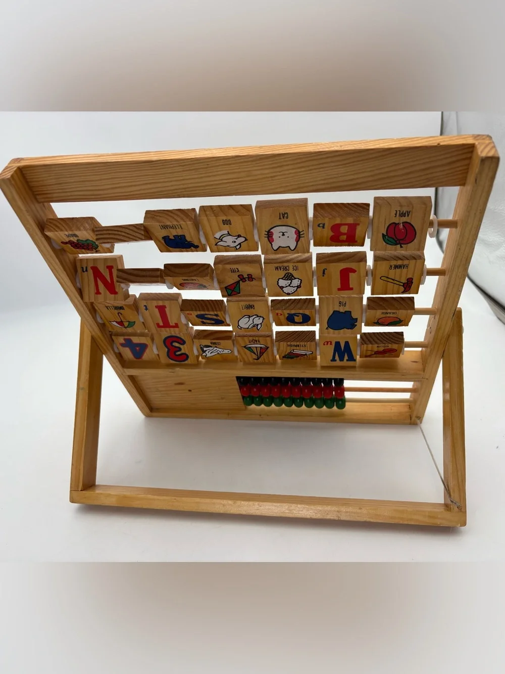 Vintage Learn The Alphabet Wooden Activity Center - Letters, abacus and clock